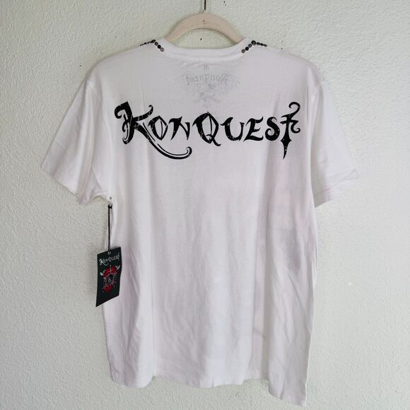 Konquest Shirt Men Medium Skull Metallic Feather Snake Tee Y2K Grunge Western - Picture 2 of 7